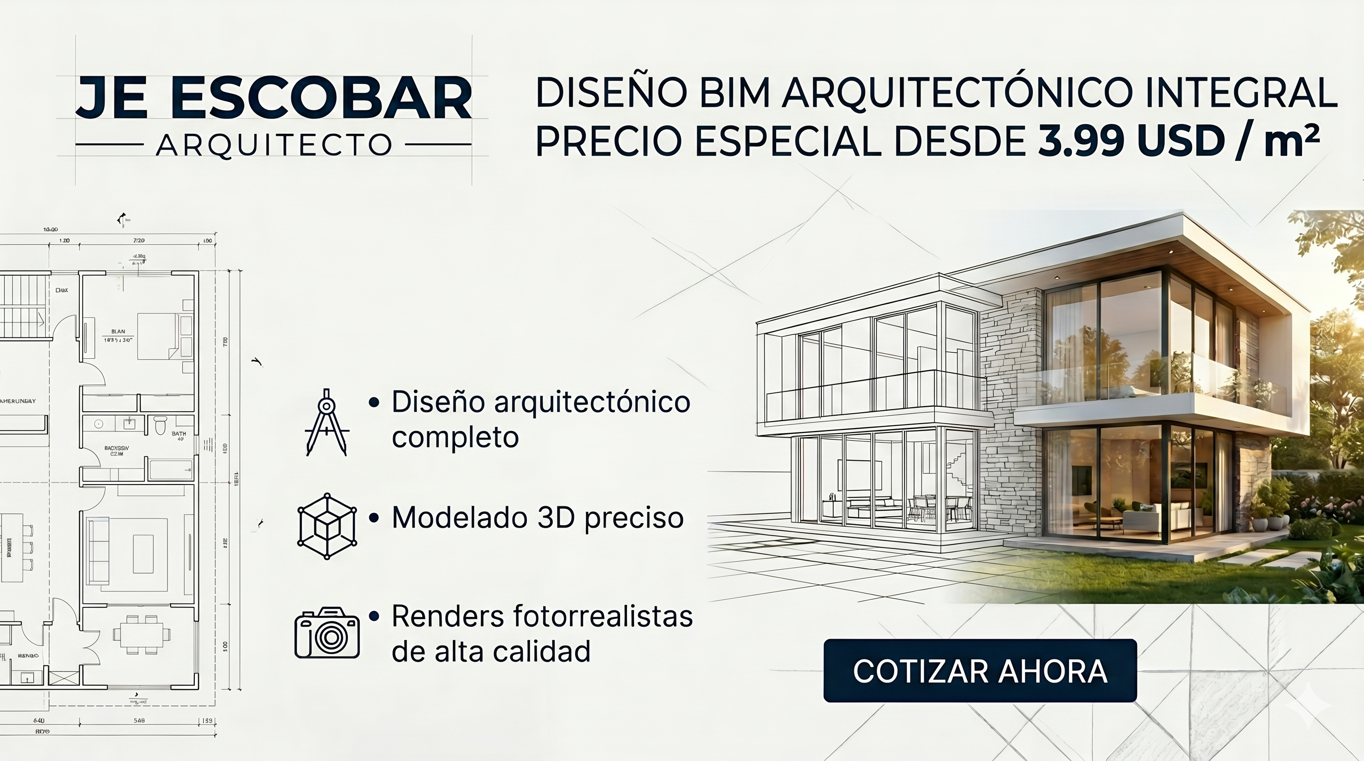 Diseño arquitectónico BIM por metro cuadrado para viviendas en Ecuador