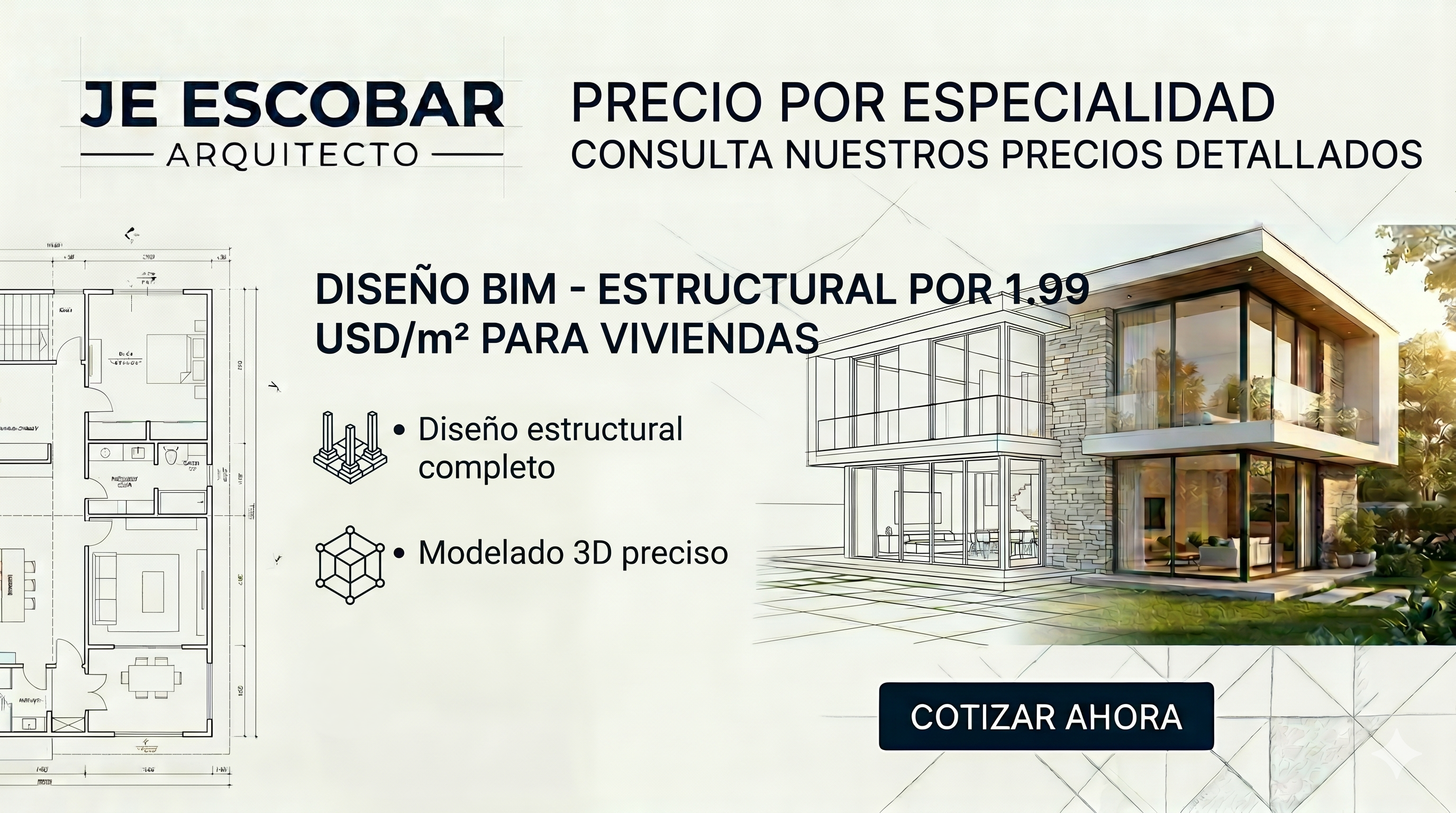 Diseño estructural BIM por metro cuadrado para viviendas en Ecuador